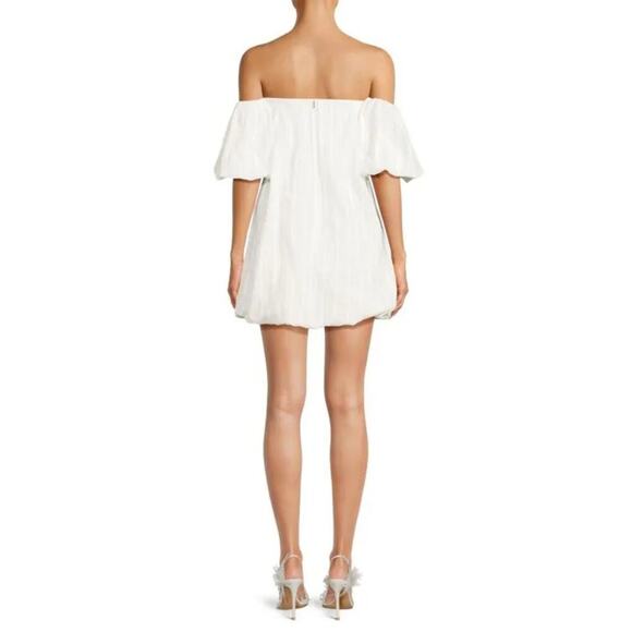 MISA LOS ANGELES Cosima Off Shoulder Mini Dress White Silver Cotton Small NEW - Picture 13 of 15